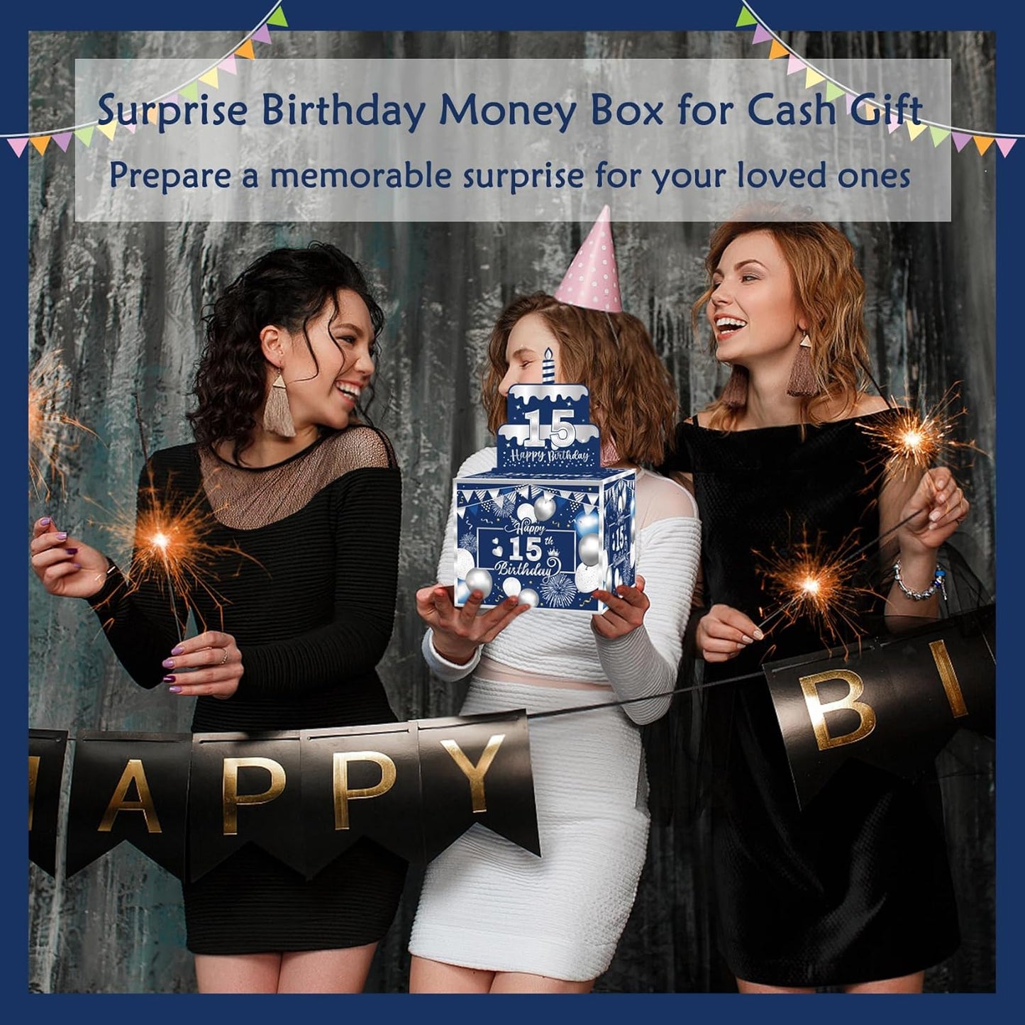 Birthday Money Box for Cash Gift Pull, Surprise Gift Boxes for Money, Money Holder Box with Pull Out Happy Birthday Card and 50Pcs Transparent Bags, Money Gift Ideas for Kids and Adults