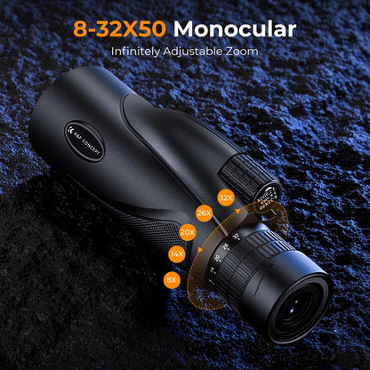 K&F Concept 8-32X50 Zoom Monocular - High Power Dual Focus Prism Compact Monoculars for Kids Adults, with Phone Adapter, Low Light Night Vision, FMC Lens for Bird Watching Hunting Travel Camping Starg