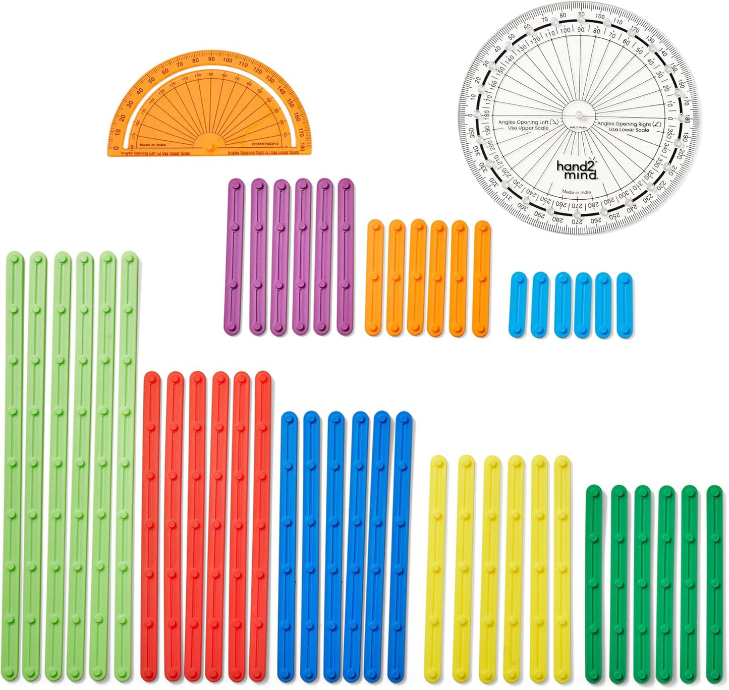 hand2mind AngLegs Starter Set with 2 Protractors, Geometry Manipulatives, Geometric Shapes for Classroom, Montessori Math Materials, Math Teaching Tools, 4th Grade Math Manipulatives for Kids