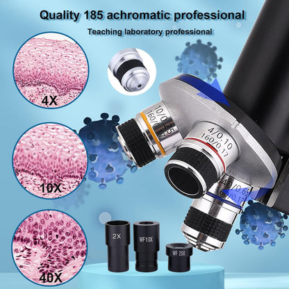 Microscope 40X-2500X Magnification with 4.3-inch Display, Wide-Angle 10X and 25X eyepieces, and Built-in 5-megapixel Camera for School Labs, Animal Husbandry (White)