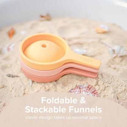 Inspire My Play 3 x Green Silicone Collapsible Funnels for Kids - Sensory Play Funnel Toys for Kids - Pouring Toys for Toddlers - Food Safe Sensory Bin Tools and Accessories