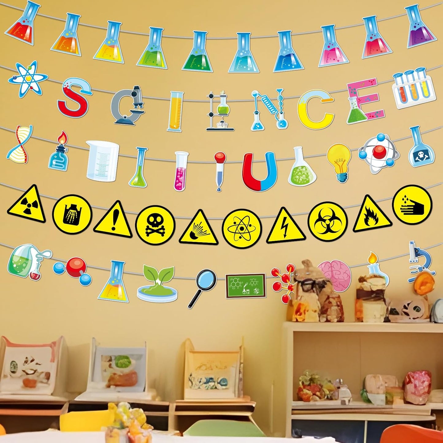 gisgfim 5 Pieces Science Banners Science Classroom Decor Chemistry Lab Banner Party Decorations for Home School Classroom Scientist Birthday Party Supplies