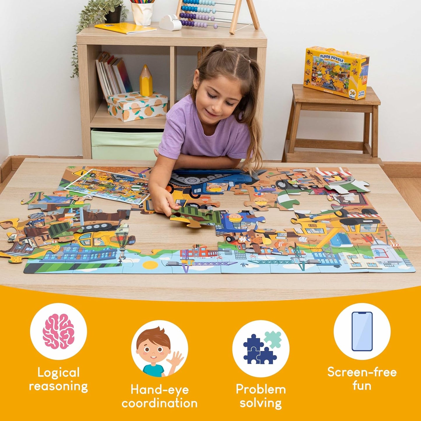 BONNYCO Giant Floor Puzzles for Kids of Jungle Animals with 48 Large Pieces. Safari Jumbo Puzzle 36.2 x 24.4 in, Gifts for Boys and Girls, Educational Kids Toys Ages 2-8