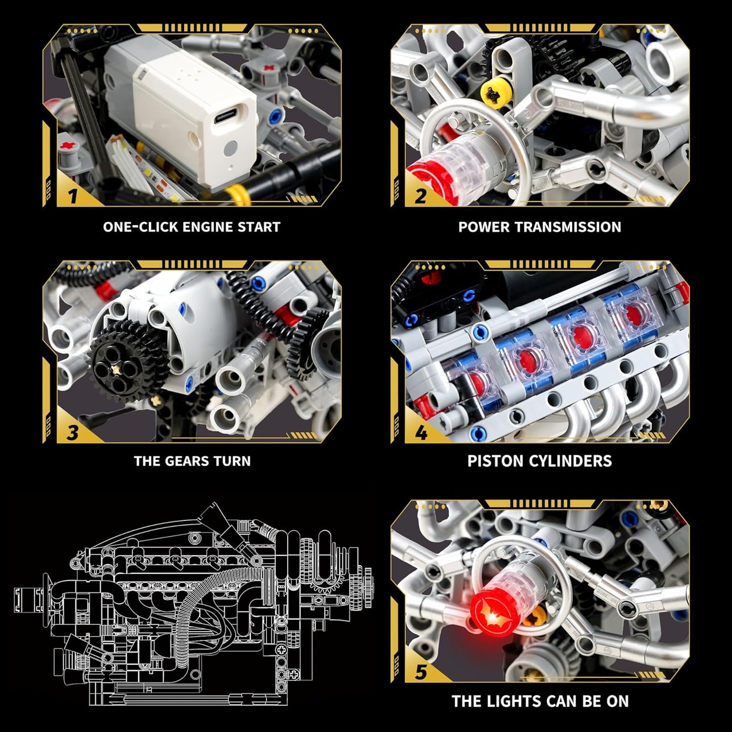V8 Engine Model Kit that Runs,Visible Building Toys with APP Control, Motor & LED Light, Mini Engine kit for Adults & Boys Kids 14+ Years Old (770PCS)