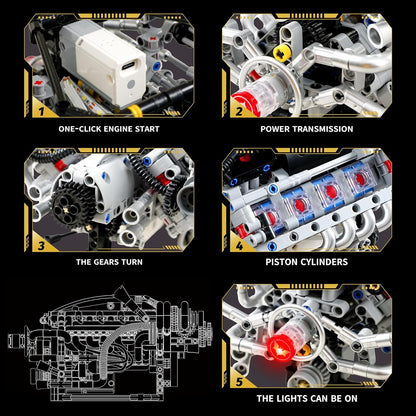 V8 Engine Model Kit that Runs,Visible Building Toys with APP Control, Motor & LED Light, Mini Engine kit for Adults & Boys Kids 14+ Years Old (770PCS)