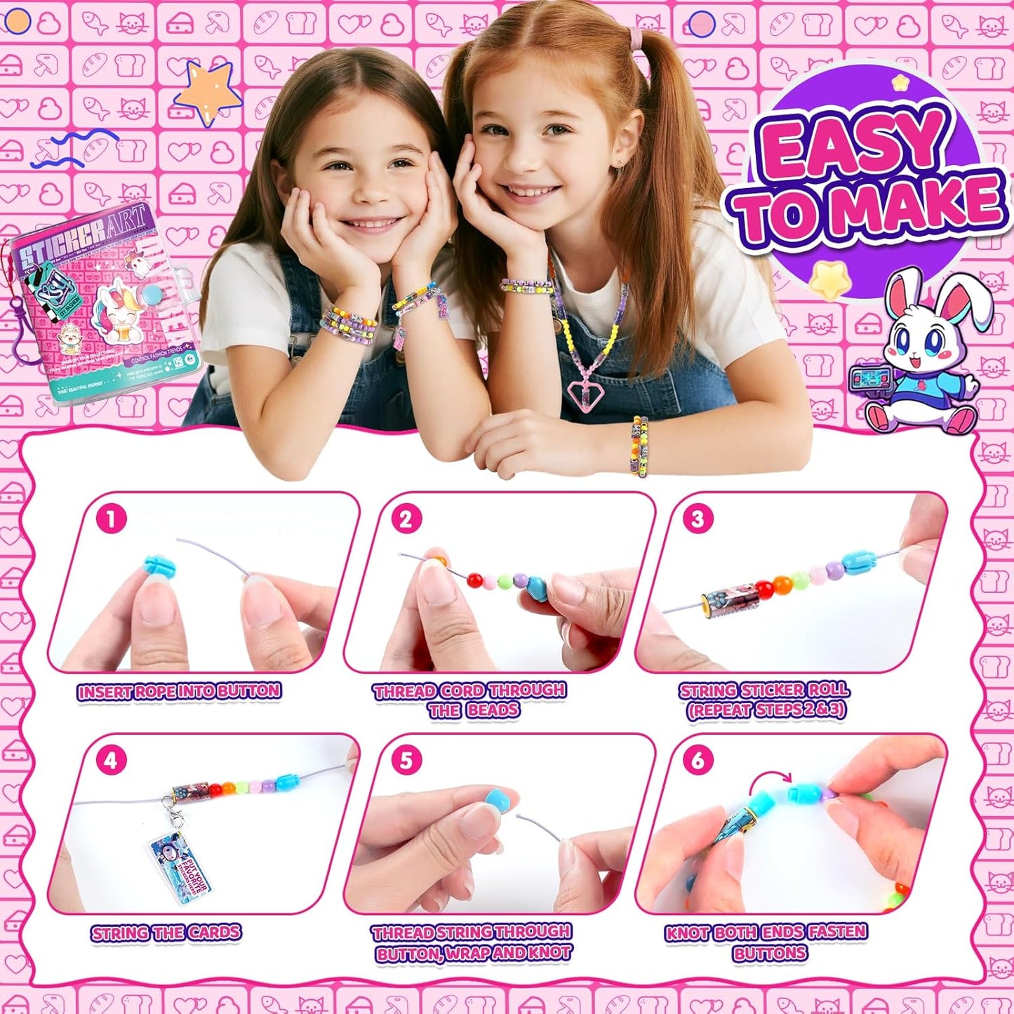 Plunack DIY Sticker Jewelry Making Kits Bracelets for Kids, Stickers Set, Includes Beads & Charms & Pendants, 320Pcs Mini Holographic Stickers, Bracelet Making Kit for Girls 6-12 Birthday Gift