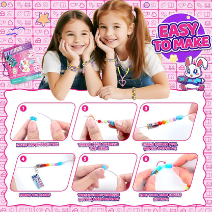 Plunack DIY Sticker Jewelry Making Kits Bracelets for Kids, Stickers Set, Includes Beads & Charms & Pendants, 320Pcs Mini Holographic Stickers, Bracelet Making Kit for Girls 6-12 Birthday Gift