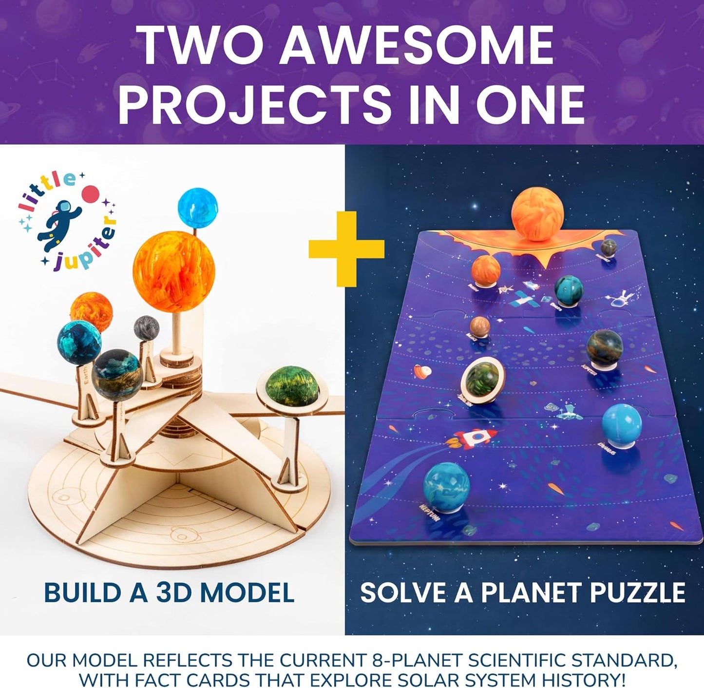 Nine Planets DIY Solar System Model for Kids - Complete Solar System Kit for Kids 8+ Years Old - Includes Wood Model & Puzzle with Fact Cards - Science Kits for 8-12 Years Old