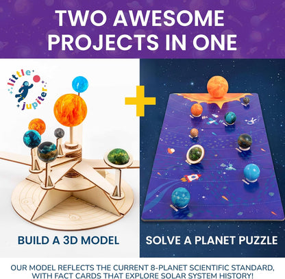 Nine Planets DIY Solar System Model for Kids - Complete Solar System Kit for Kids 8+ Years Old - Includes Wood Model & Puzzle with Fact Cards - Science Kits for 8-12 Years Old