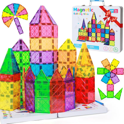 42-Piece Mini Magnetic Tiles Travel Set with Metal Storage Box - Portable STEM Building Blocks for Kids Ages 3-8, Montessori Educational Toys for Airplane & Car Rides, Gift for Boys & Girls