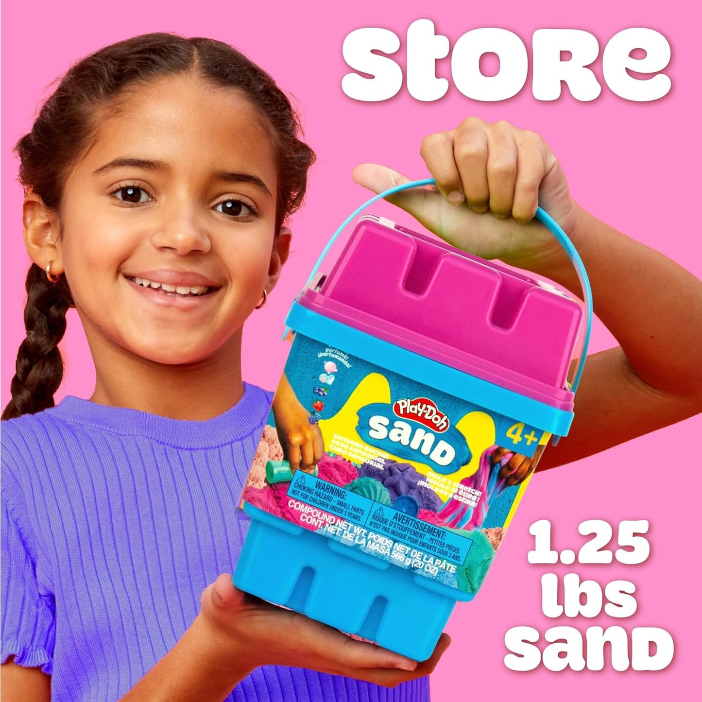 Play-Doh Sand Castle Bucket, 5 Colors & Scents of Play Sand, Resealable Cans with 5 Fun Tools, Sand Castle Building Kit, Creativity for Kids Sensory Bin, Toys for Soft Play
