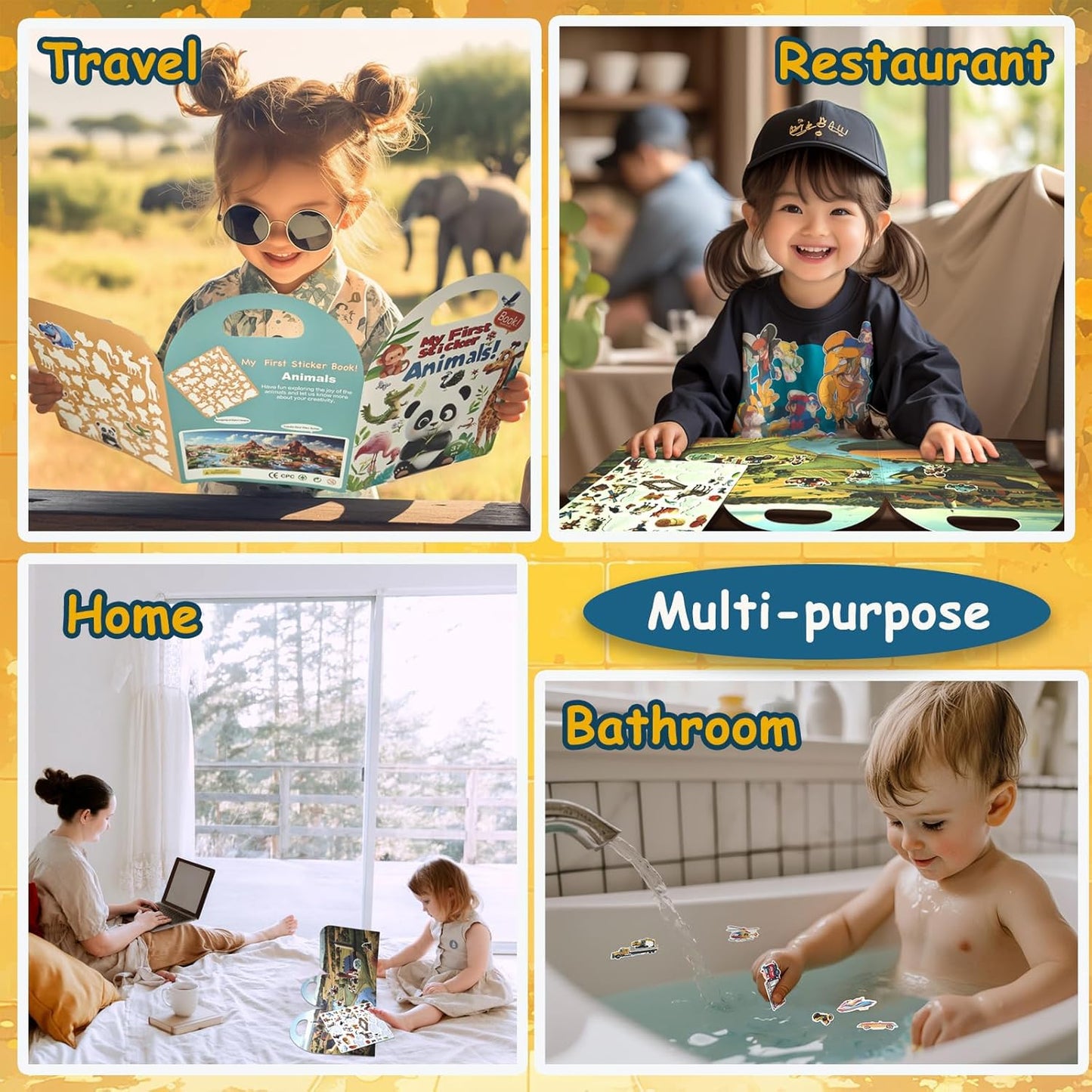3-Pack Reusable Sticker Books for Toddlers 2-4 Years, Vehicles Truck, Animals & Farm Jelly Activity Stickers for Boys Girls Road Trip Airplane Train Travel Essentials Toy for Kids Birthday Gifts