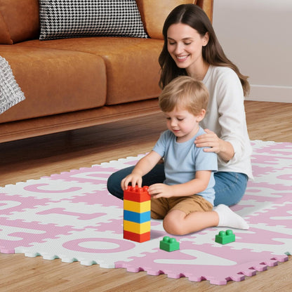 HONEY JOY Foam Floor Tiles for Kids, 12.5” x 12.5” EVA 26-Piece Interlocking Alphabet Puzzle Play Mat, Non-Slip Large Soft Carpet Rug, Easy to Clean, for Baby Crawling Exercise, Playroom (Pink)