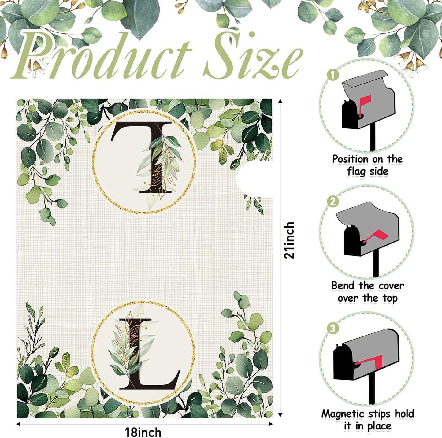 Tiamon Monogrammed L Mailbox Covers Magnetic Eucalyptus Welcome Letter Box Wrap Standard Size 21x18 Inch Spring Summer Leaves Mailbox Decor Eucalyptus Letter Numbers Decoration for Outdoor Garden Yard