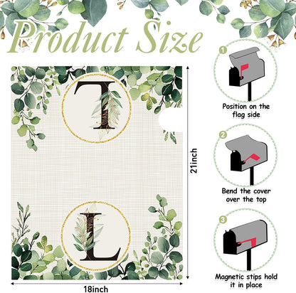 Tiamon Monogrammed L Mailbox Covers Magnetic Eucalyptus Welcome Letter Box Wrap Standard Size 21x18 Inch Spring Summer Leaves Mailbox Decor Eucalyptus Letter Numbers Decoration for Outdoor Garden Yard