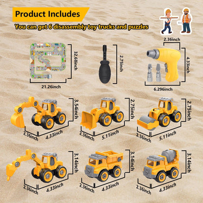 Take Apart Construction Truck Excavator Toys for Kids Ages 3-8, STEM Learning Building Toys with Electric Drill & Puzzle Play, Educational Engineering Birthday for Boys Kids Toddlers
