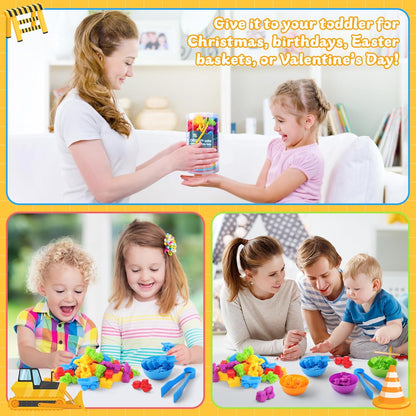 RAEQKS Counting Sorting Toys Matching Stacking Toys with Bowls Preschool Learning Activities Educational Sensory Game Montessori STEM Toy Daycare Sets Animals Gifts for Toddlers Kids Boys Girls