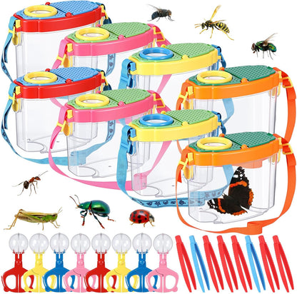 Halloscume 8 Set Bug Catcher for Kids Bug Viewer and Insects Tweezer for Students, Critter Catching Kit Magnifying Insect Cage Container Kit for Kids Outdoor Science Nature Exploration