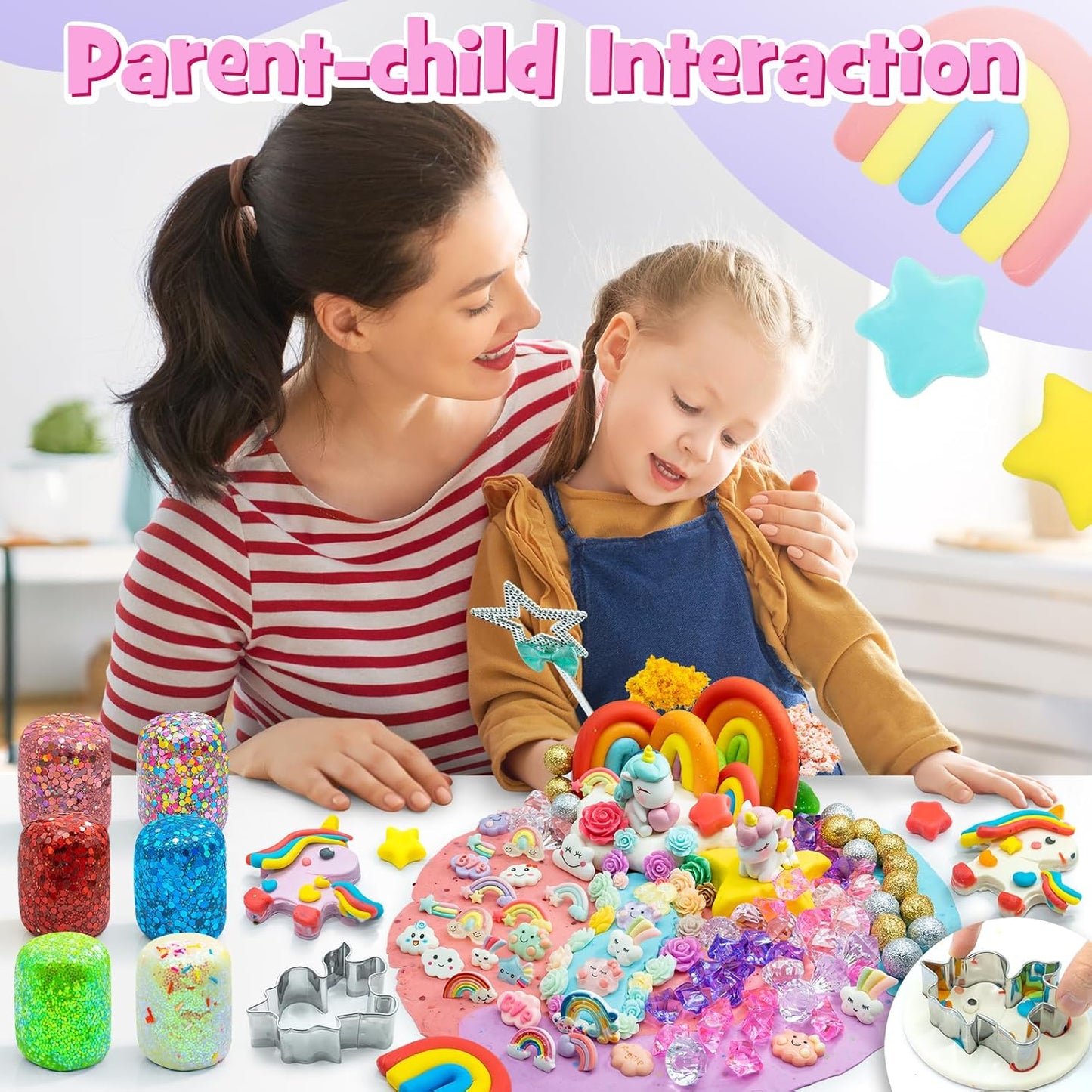 SIMPLIPLAY Mermaid Sensory Kit, 18oz 6 Pcs Glitter Doughs with Accessories(150 Pcs+), Non-Toxic Play Dough Set, Sensory Dough Kit for Toddlers 3 4 5 6 Year Old with Cutter, Mermaid Toys