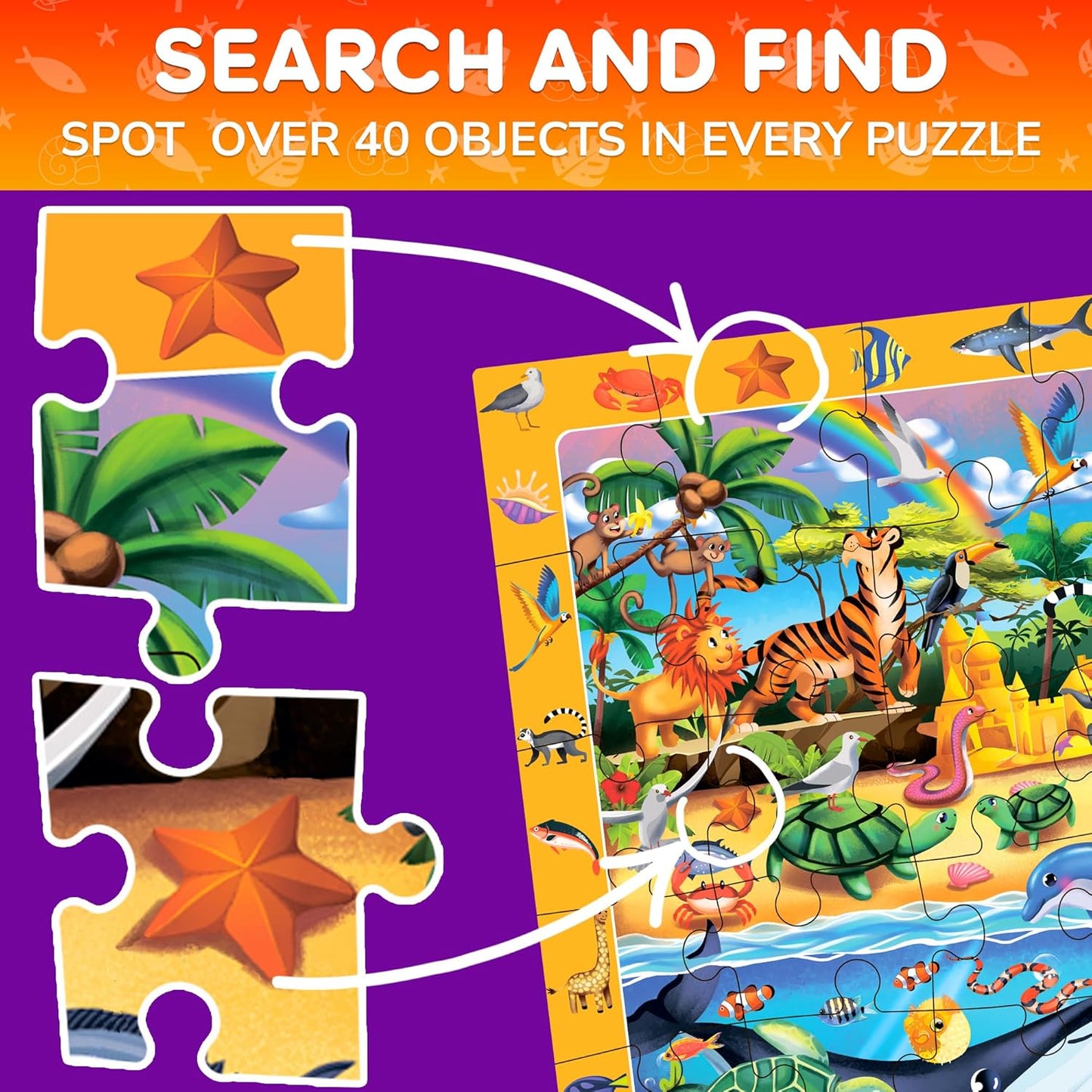 QUOKKA Floor Puzzles for Kids Ages 4-8 – 2x3 FT Giant Search and Find Jigsaw – 48 Large Pieces – Above and Beyond Observational Scene – Educatinal Montessori Toy with Gift Box – Fun Learning Activity
