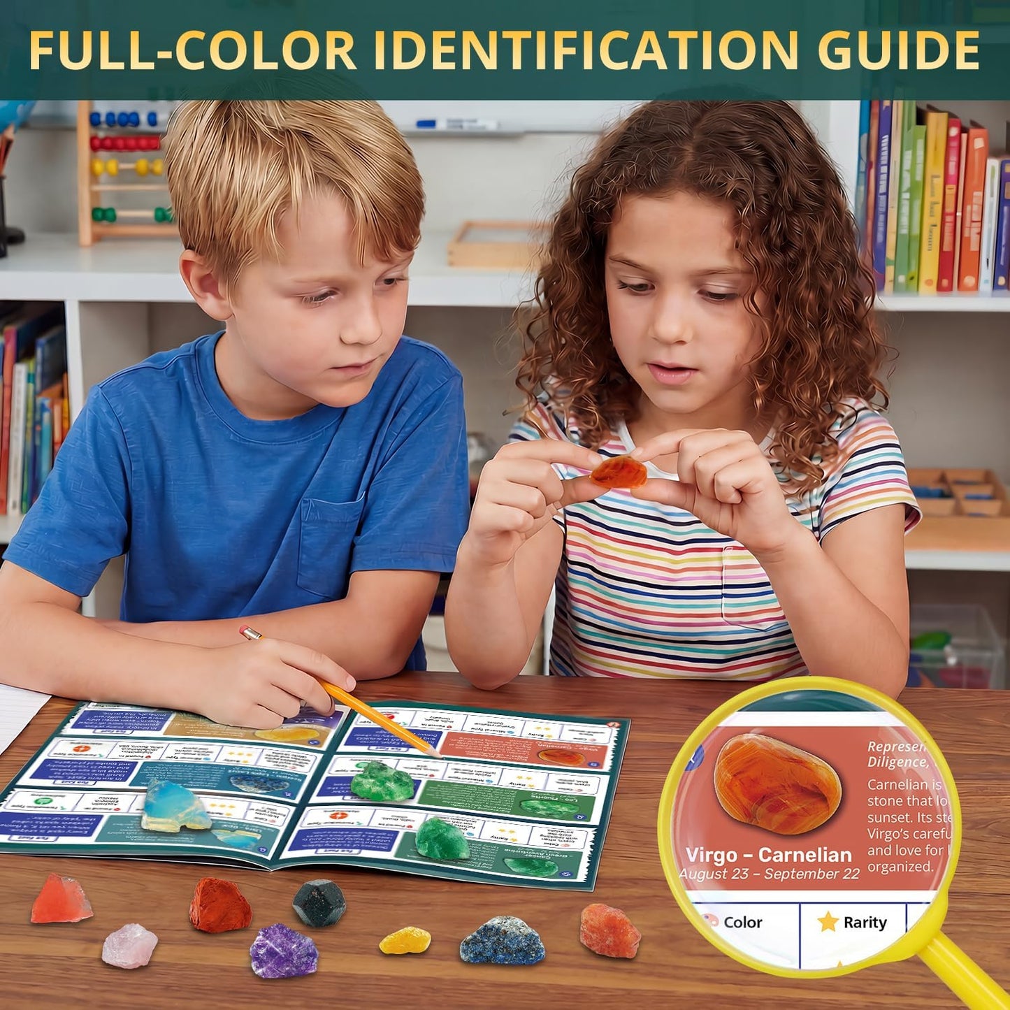 PIBEX Birthstone Dig Kit, Excavate 12 Real Gems & Crystals, DIY Gemstone Necklace & Bonus Pendant, STEM Educational Gemology Toy, Rock Geology Gifts for Boys & Girls 6-12