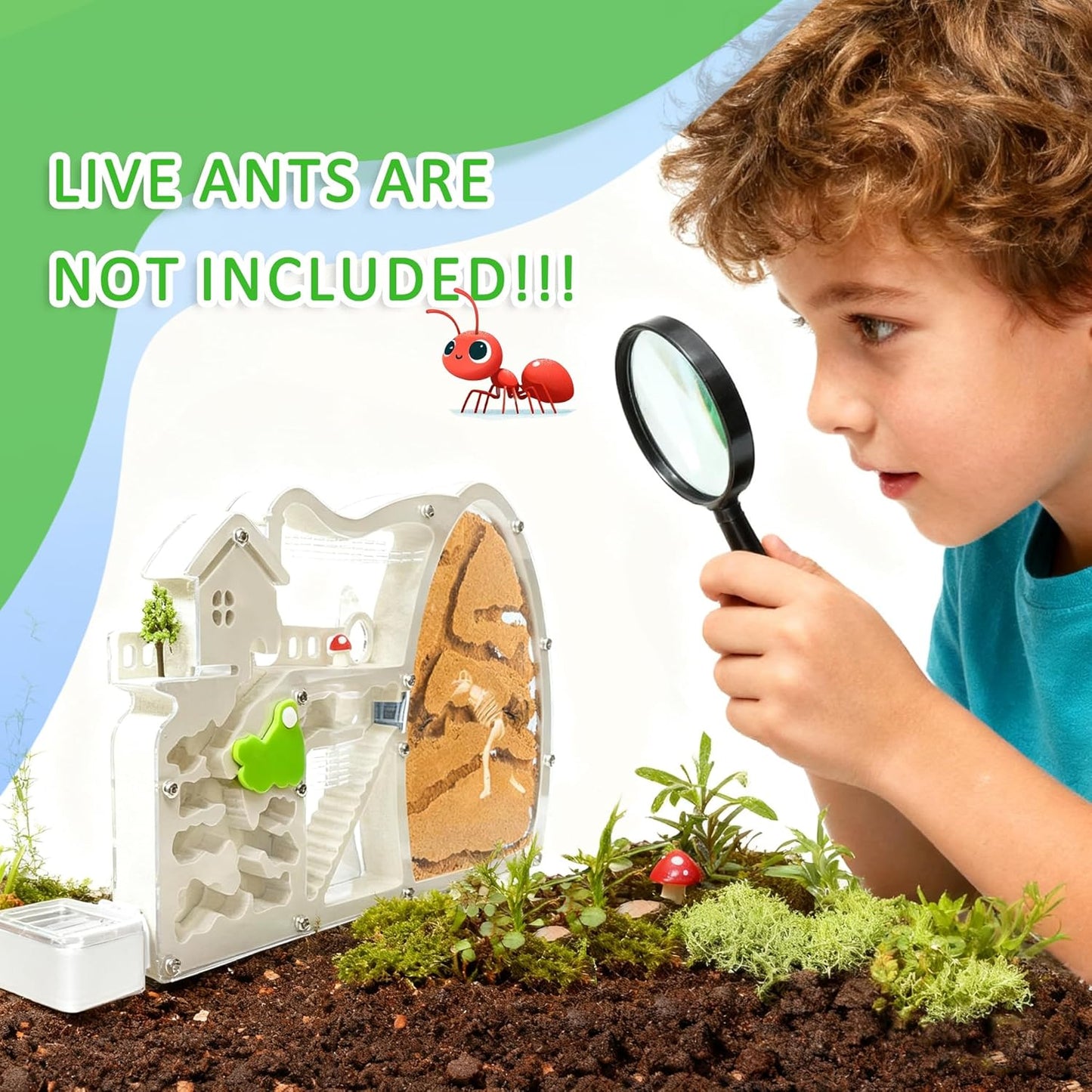 ELNMLHT Ant Farm Castle with Forage Box, Large Sand Ant Colony Observation Kit, Ant Viewing Habitat Science Kit, Science Educational Gift for Kids