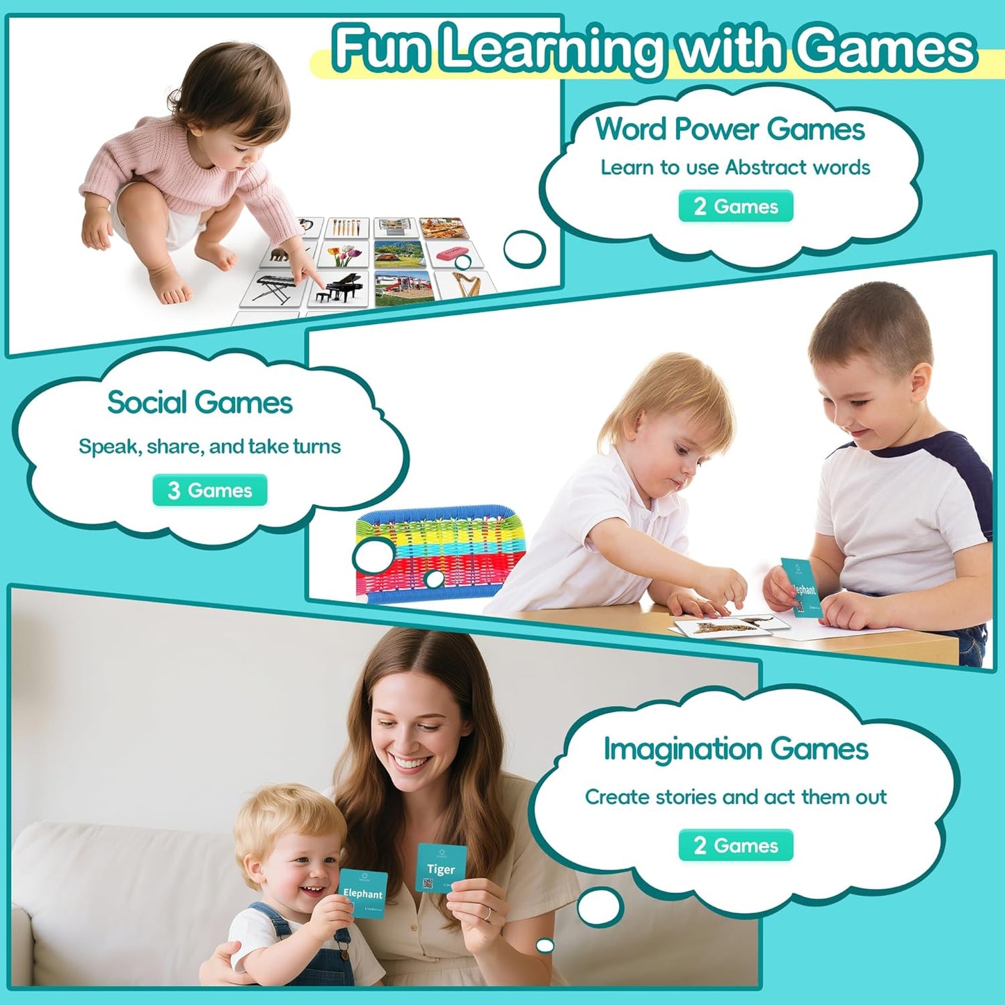 Thick Baby Flash Cards for Toddlers 1-3 Sight Words Flash Cards for Kindergarten，50 First Words Fun Video Flash Cards for Toddlers，Learning Resources Kids Aba Therapy Materials