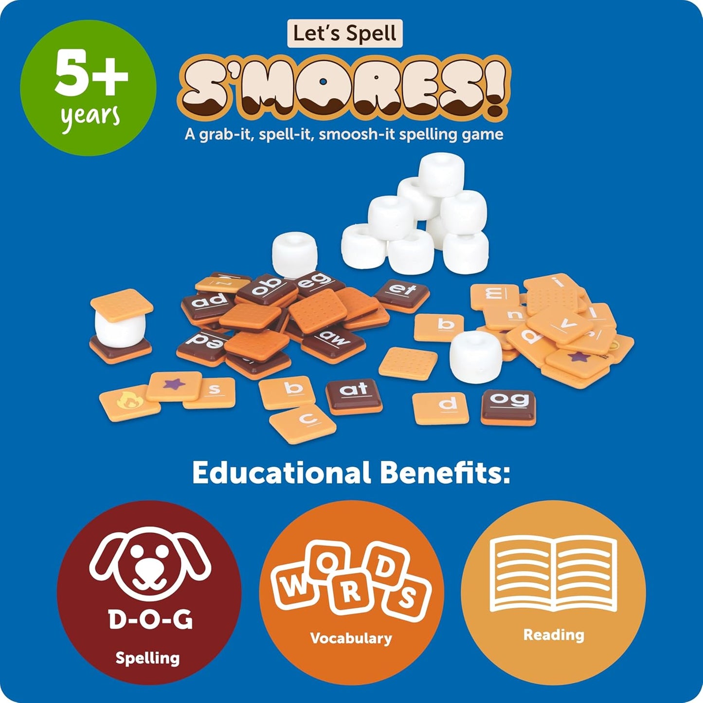 Learning Resources Let's Spell S'mores - Montessori Toys, Kindergarten Learning Activities, Phonemic Awareness Flash Cards, Dyslexia Tools for Kids, Speech Therapy Materials, Learn to Read