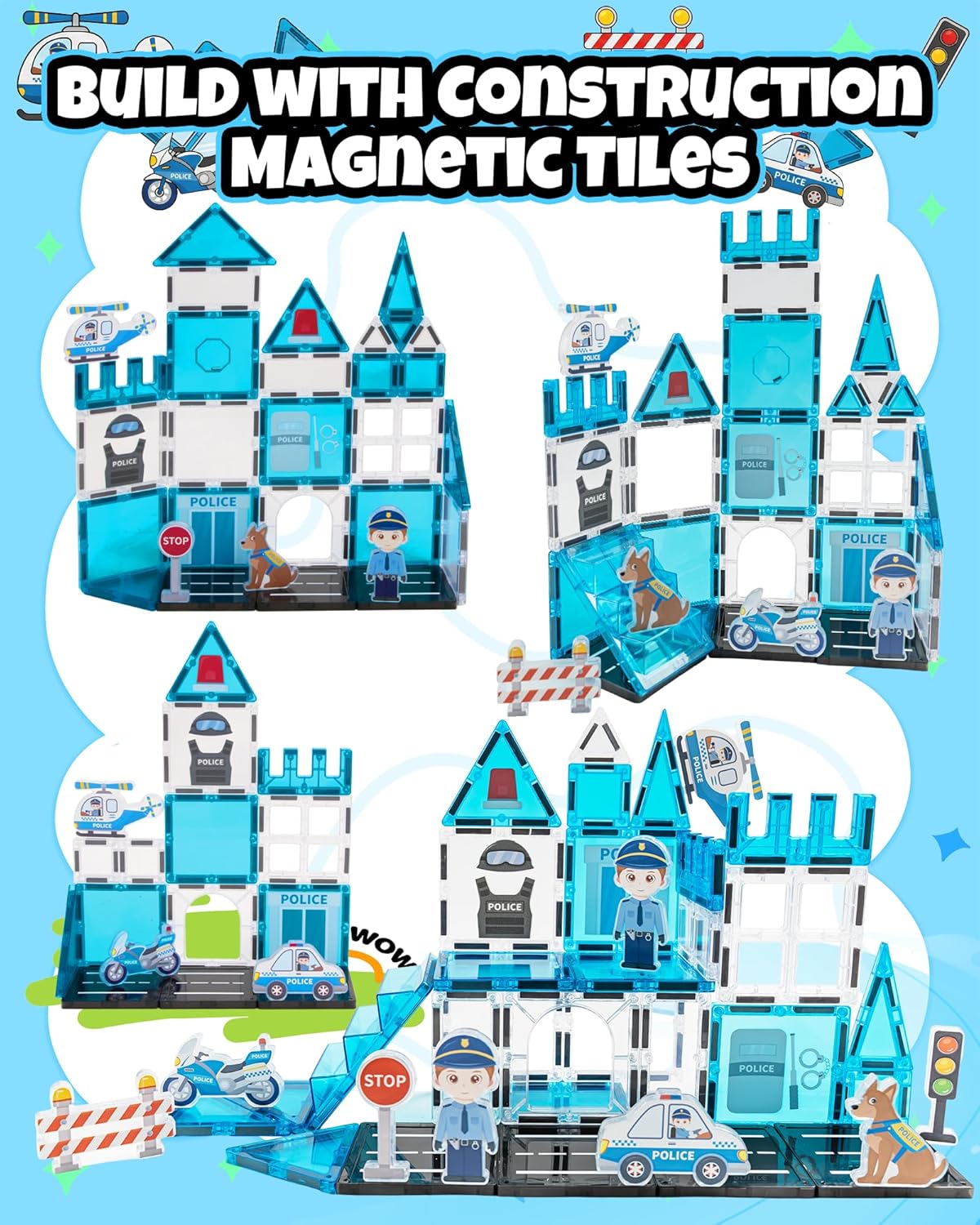 Magnetic Tiles for Kids, Construction Magnetic Building Blocks,37pcs STEM Educational Magnet Toys, Ideal Gift for Boys & Girls for Christmas & Birthday