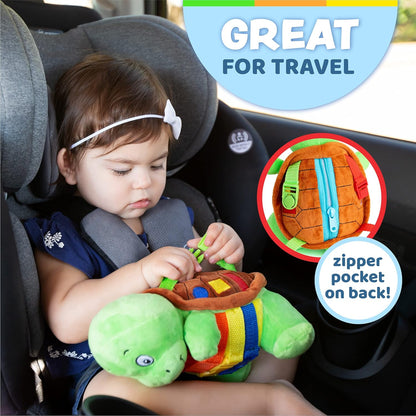 Buckle Toys - Belle Turtle - Learning Activity - Develop Motor Skills and Problem Solving - Counting and Color Recognition - Airplane Travel Essentials - Kids Stuffed Animal