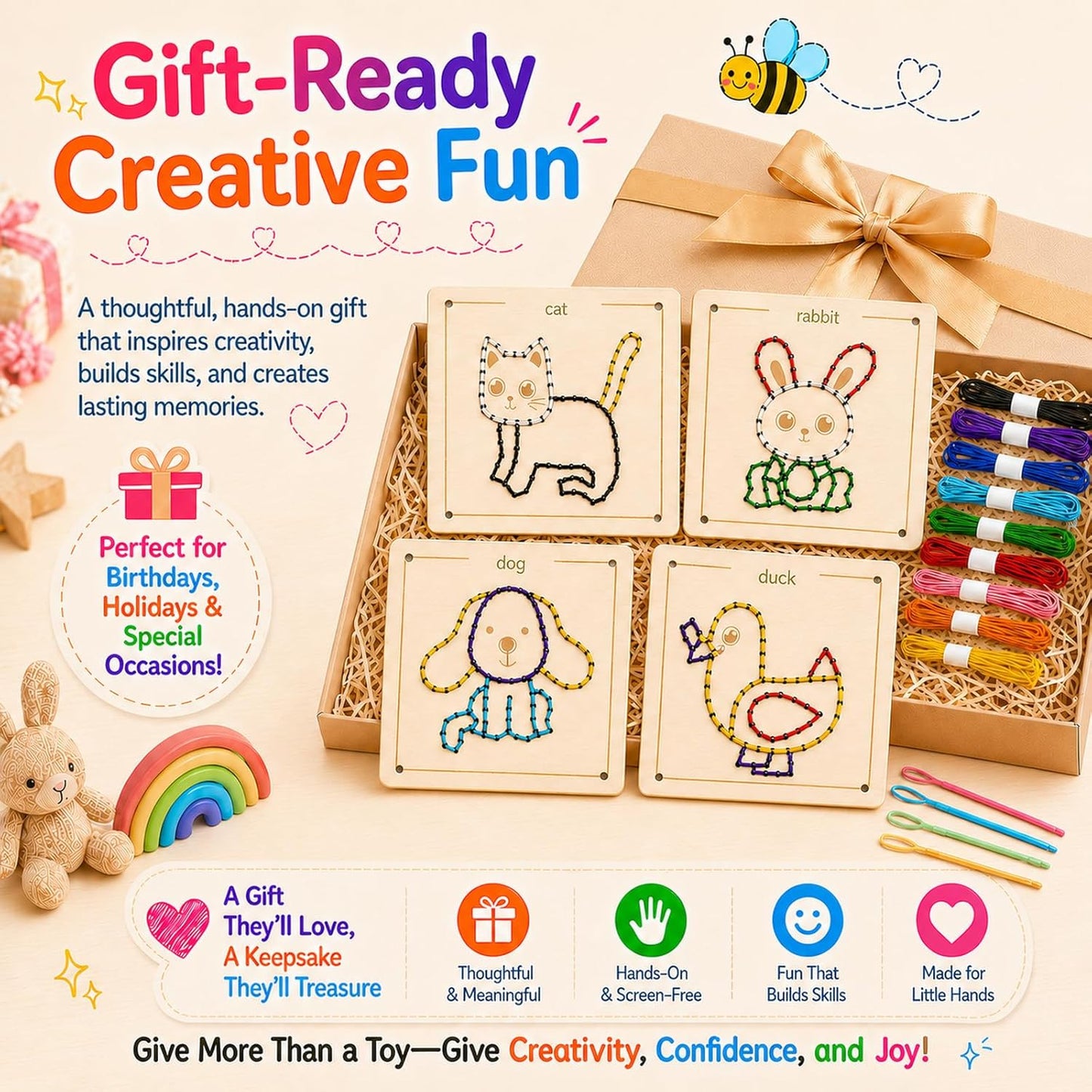 Montessori Wooden Lacing Toys for Toddlers and Kids Ages 2-4 5-7, Sewing Kit Fine Motor Skill Busy Board, Education Sensory Preschool Toy for 1 2 3 4 Year Olds, Birthday Gift for Boys and Girls