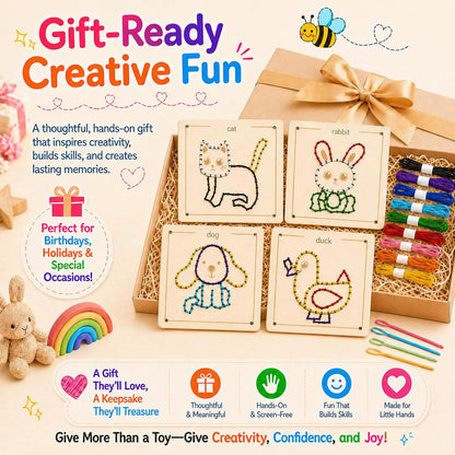 Montessori Wooden Lacing Toys for Toddlers and Kids Ages 2-4 5-7, Sewing Kit Fine Motor Skill Busy Board, Education Sensory Preschool Toy for 1 2 3 4 Year Olds, Birthday Gift for Boys and Girls
