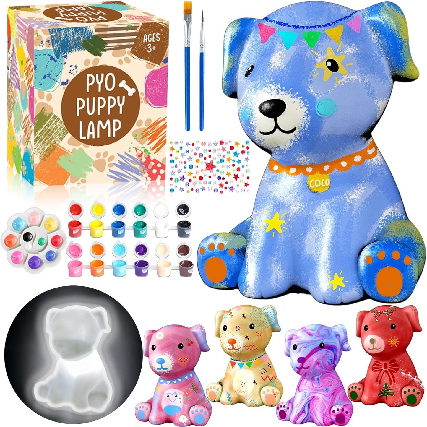 FUNZBO 4.3in Paint Your Own Dinosaur Lamp Kit - Arts and Crafts Supplies Painting for Kids Teens, DIY Night Light Dinosaur Toy for Boy Girl 3 4 5 6 7 8 9 10 11 12 Birthday Gift