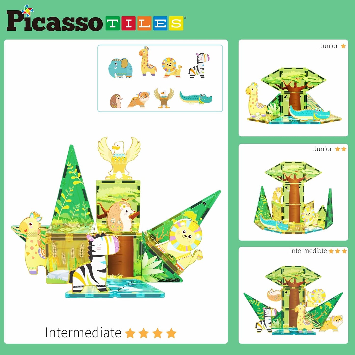 PicassoTiles Magnetic Tiles Magnet Tile Building Blocks Marine Animal World Themed Set with 8 Ocean Character Action Figures STEM Learning Toy Construction Toddlers Boys Girls Ages 3+ PTQ25