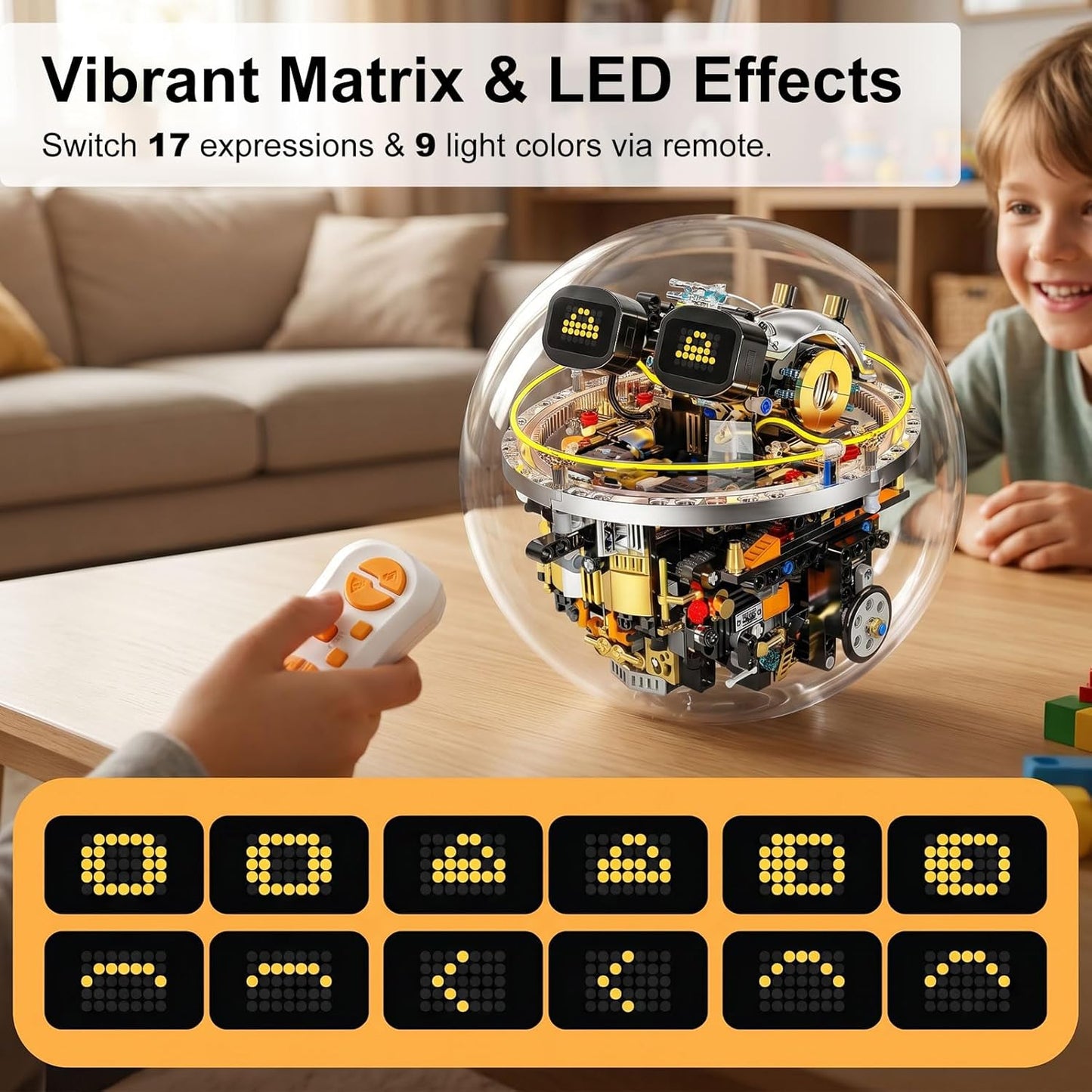 Spherical Robot Toy Kit for Kids Ages 8-12 — Remote & APP Control, STEM Robotics Building Set 804 PCS with Rechargeable Motor, 17 LED Expressions, Birthday for Boys Girls