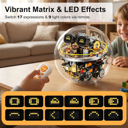 Spherical Robot Toy Kit for Kids Ages 8-12 — Remote & APP Control, STEM Robotics Building Set 804 PCS with Rechargeable Motor, 17 LED Expressions, Birthday for Boys Girls