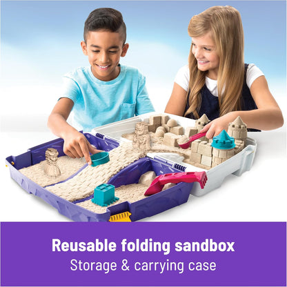 Kinetic Sand, Mermaid Palace Playset with 2.06lbs Play Sand (Neon Purple, Shimmer Teal & Beach), Tools & Folding Sandbox, Sensory Toys for Kids