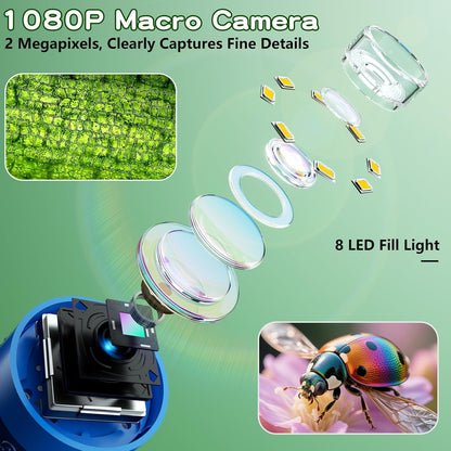 Odatay Microscope for Kids with 12 Slides, 100X-1000X 1080P Digital Handheld Kids Microscope, Mini Portable Pocket Miniscope Science Toys Gifts for 3+ 4 5 6 7 8 9 10 11 12 Year Old Boys Girls, Blue