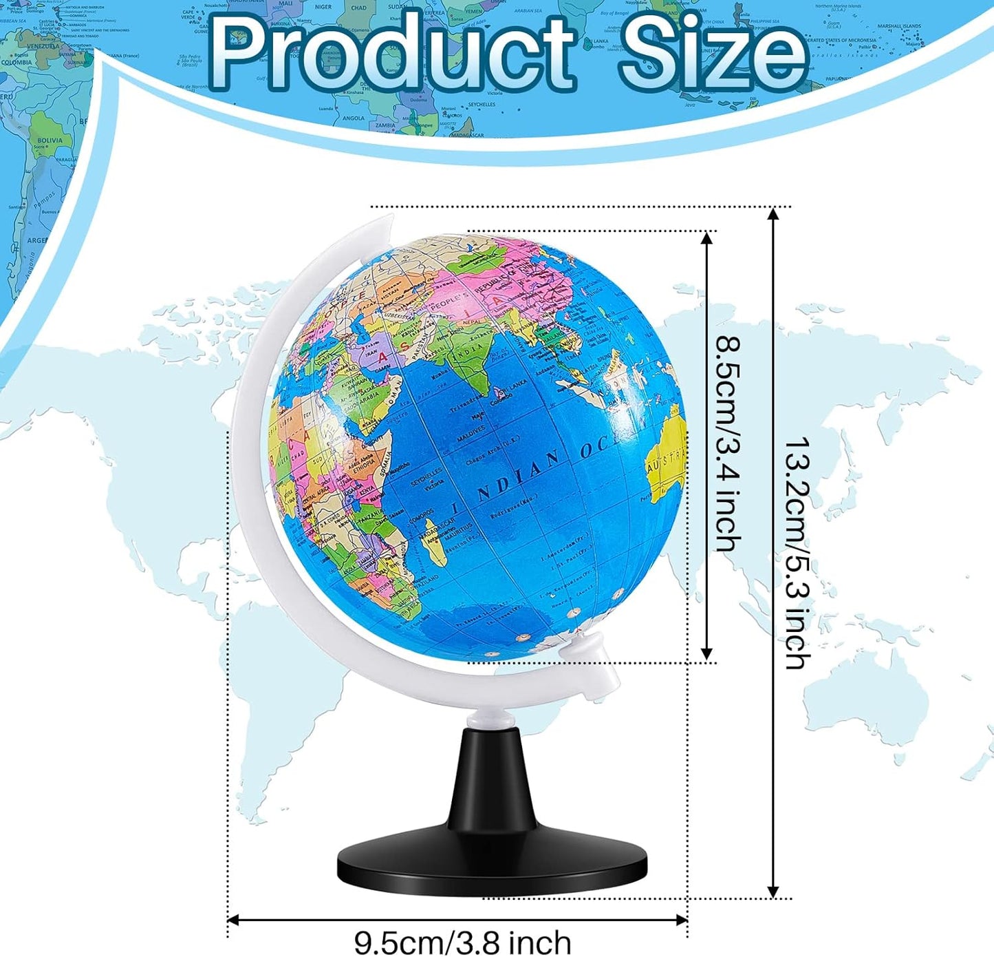 Henoyso 24 Pcs Mini World Globes Bulk for Kids Learning 3.4 Inches Rotating World Map Small Earth Globes with Stand for Classroom Table Decor Desk Centerpieces Decorative Geography Education, Blue