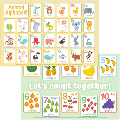 Bright Seed Disposable Placemats for Baby, Toddlers and Kids, Animals ABC & Numbers, 40 Disposable Baby mats for Restaurant, Dining Table & Travel, Learning Placemats for Kids, Toddler Travel