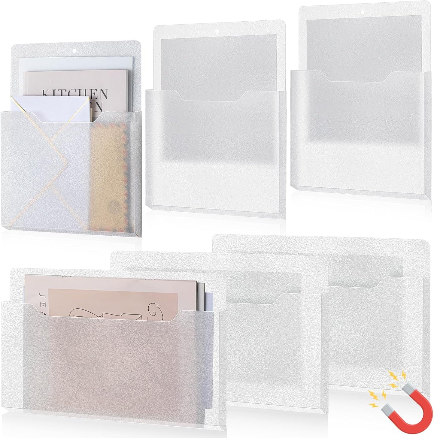 Fuutreo 6 Pcs Magnetic Wall File Organizer Magnetic Wall File Holder Refrigerator Magazine Holder for Mail Letters Paper(Aqua Green,Vertical-large)