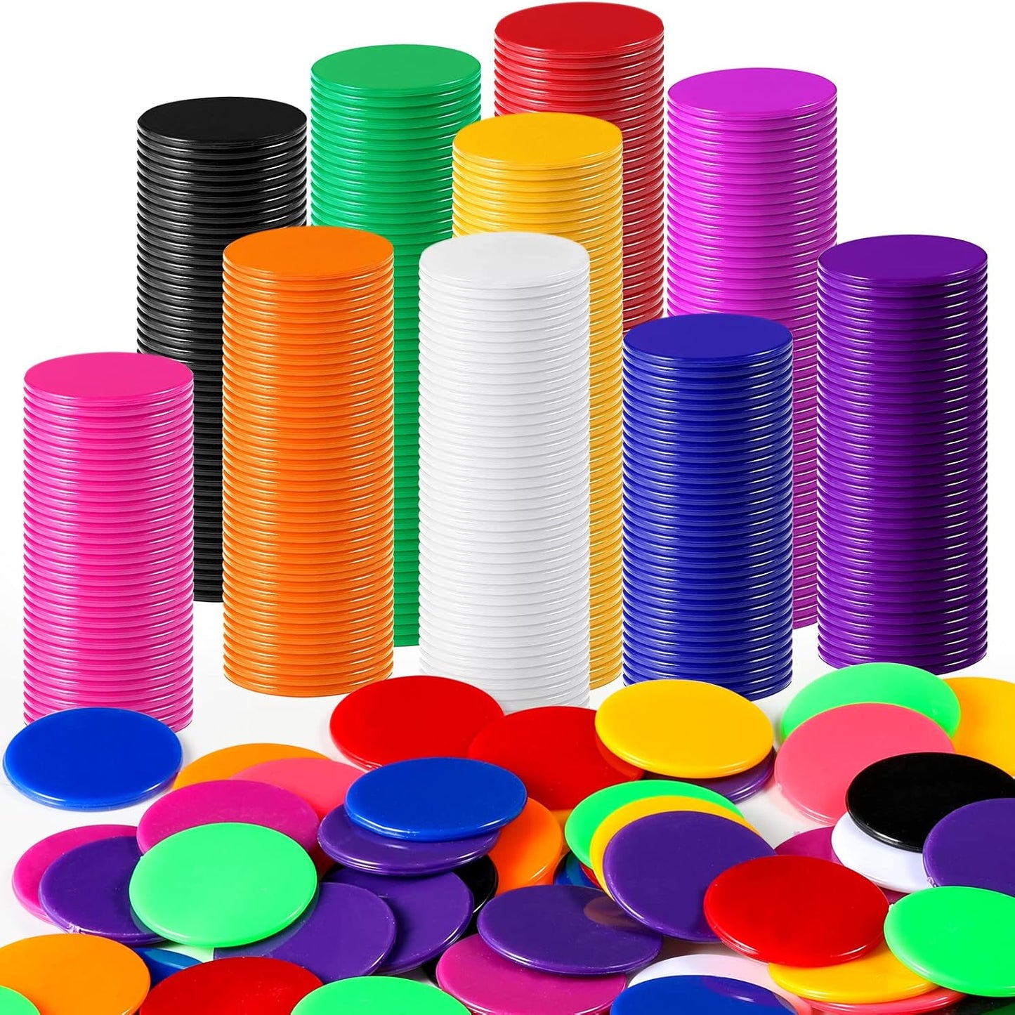 Coopay 200 Pieces 10 Colors 1-1/5 inch Plastic Learning Counters Disks Bingo Chip Counting Discs Markers for Math Practice and Poker Chips Game Tokens