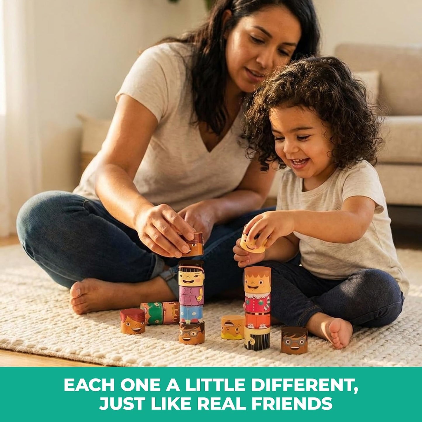 16-Piece Multiracial Magnetic Friends Play Set, Wooden Diversity Building Blocks for Kids, Multicultural Dolls for Creative Play & SEL Development – Ages 1+