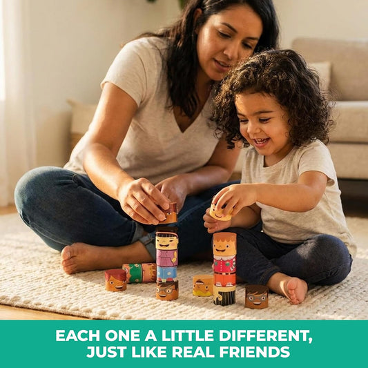 16-Piece Multiracial Magnetic Friends Play Set, Wooden Diversity Building Blocks for Kids, Multicultural Dolls for Creative Play & SEL Development – Ages 1+