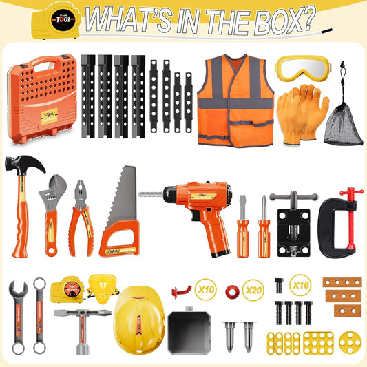 Kids Tool Set,MAGIC4U Toddler Tool Set with Tool Bag,11 Tools Equipements,Pretend Play Construction Kits for Kids Age 3-6 Years Old,Toddler Boy Toys