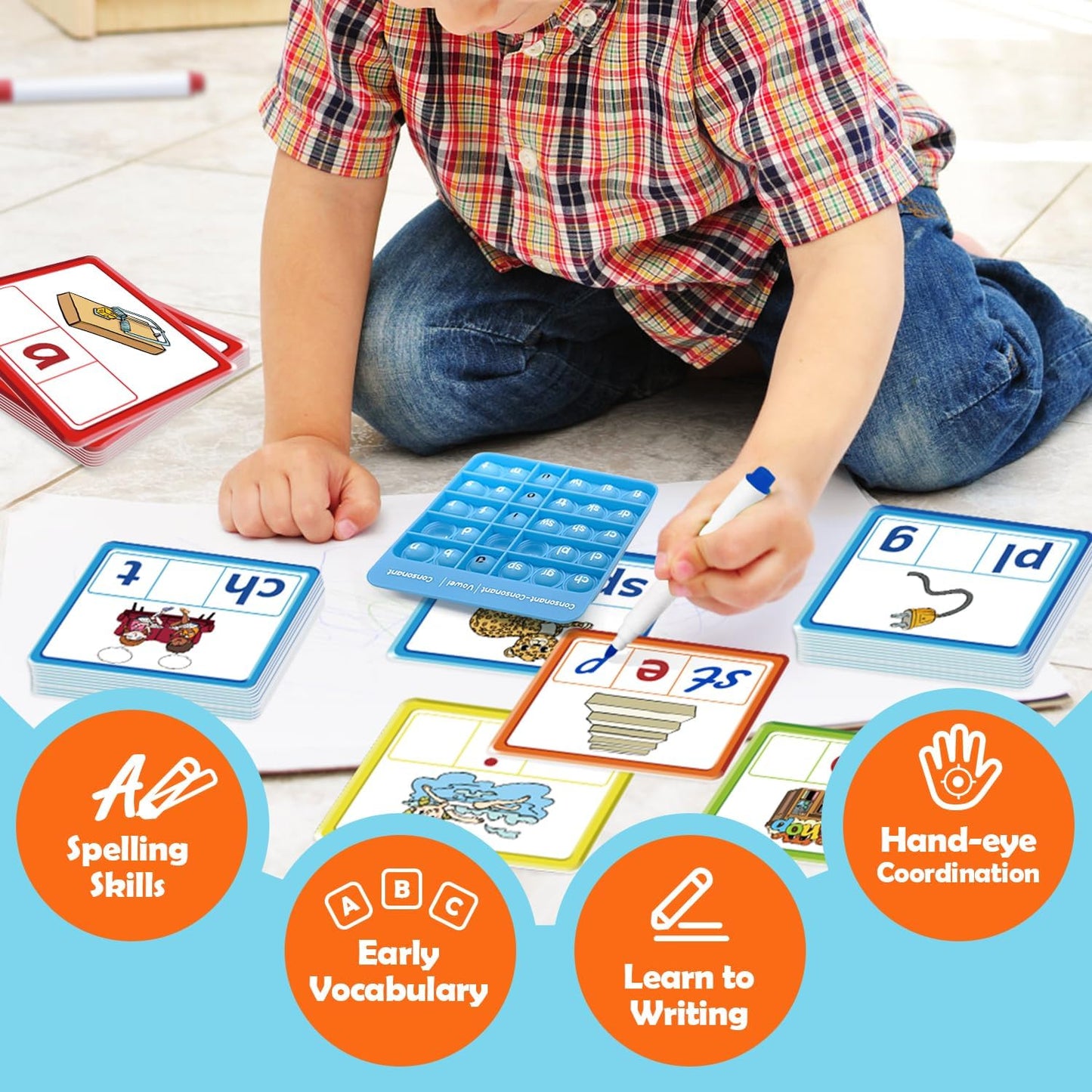 Torlam CVC Word games Phonics Games Sight Words Flash Cards, Spelling Reading Learning Flashcards, Speech Therapy Toy Preschool Kindergarten Classroom Learning Activities Must Have Homeschool Supplies