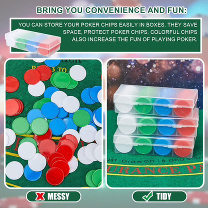 Lewtemi Set of 300 Opaque 1.45 Inch Plastic Poker Chips Plastic Learning Counting Counters Poker Chips Tokens with Storage Box for Adults Casino Card Play Learning Math(Blue, Red, Green, White)