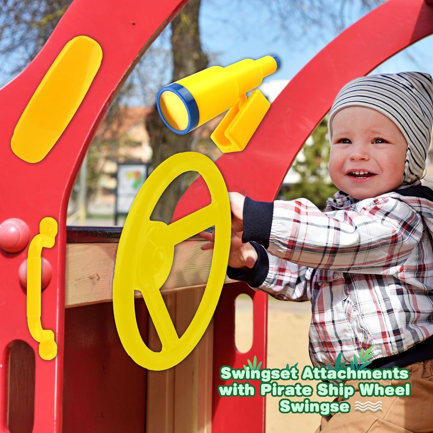 5 Pack Kids Playground Accessories Set Swingset Steering Wheel Plastic Telescope Safety Handles Telephone Toy for Outdoor Playhouse Playset (Color Set 4)