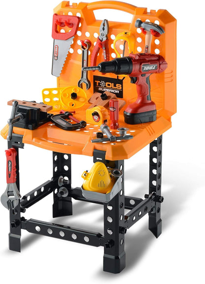 Toy Choi's 82pcs Kids Tool Bench Toy for Age 2-4 - Construction Kid Tool Set Toddler Workbench with Realistic Tools Electric Drill, Build a Tool Bench for Kids Ages 3-5 4-7