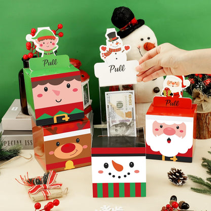 4 Pack Christmas Money Box for Cash Gift Pull Christmas Surprise Money Holder Boxes with Pull Out Cards Santa Claus DIY Cash Gift Box with 120 Transparent Bags for Adult Kids Holiday DIY Set